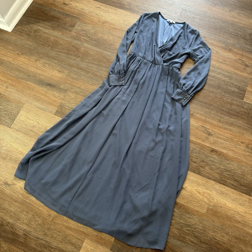 Baltic Born Slate Blue Wrap Maxi Dress with Long Sleeves